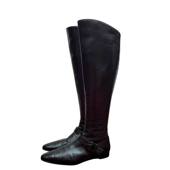MANOLO BLAHNIK Size 36/US 6 Black Leather Low-Heeled Tall Back- Zip Boot… - Picture 5 of 15